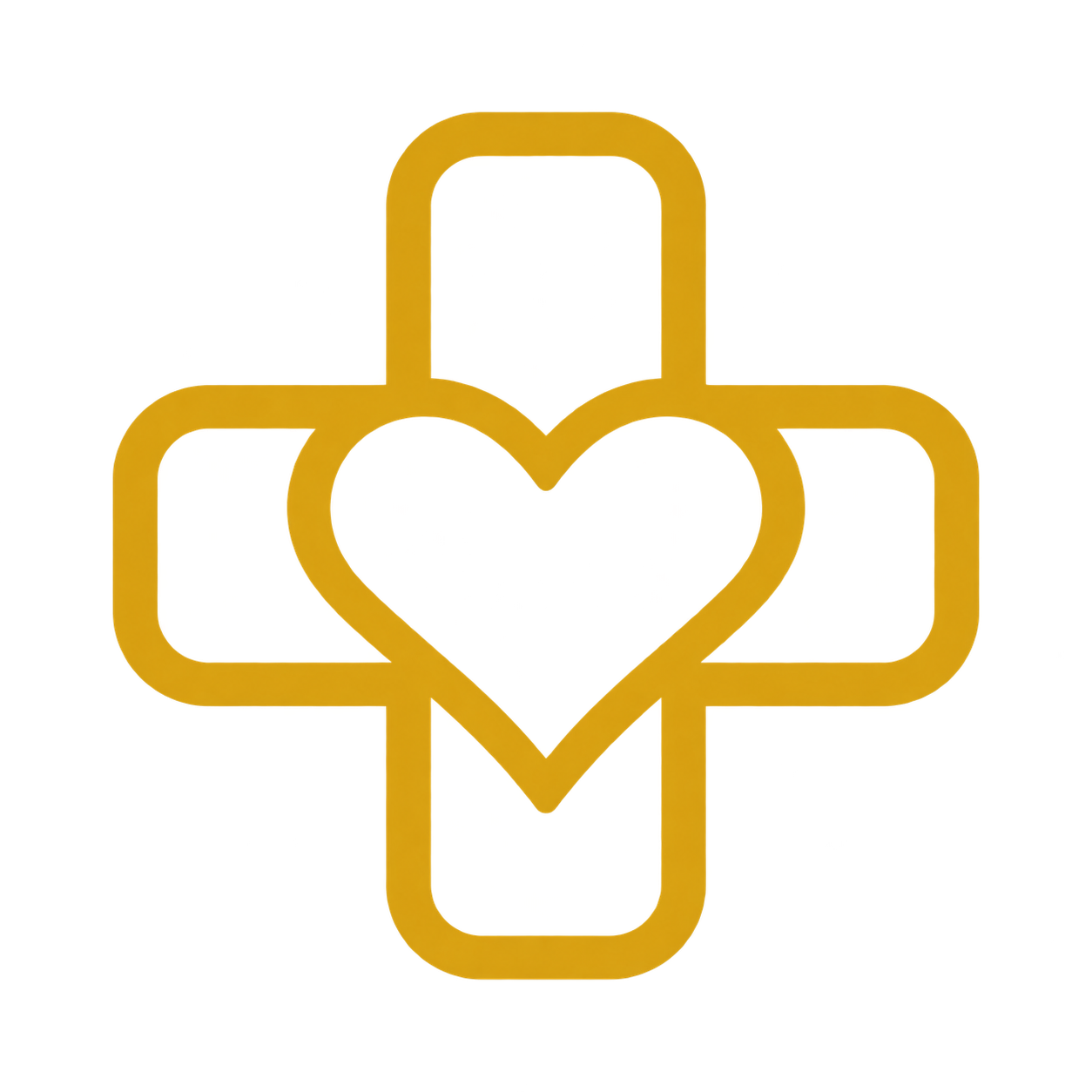 Gold medical cross with central heart icon