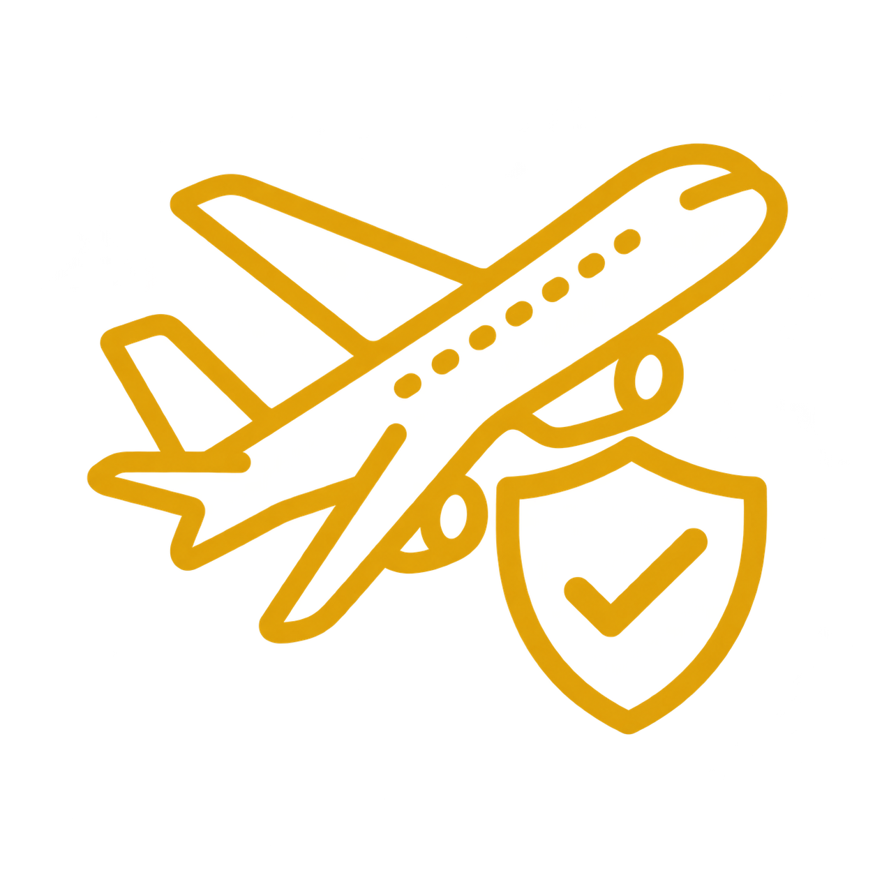 Airplane with shield and checkmark icon
