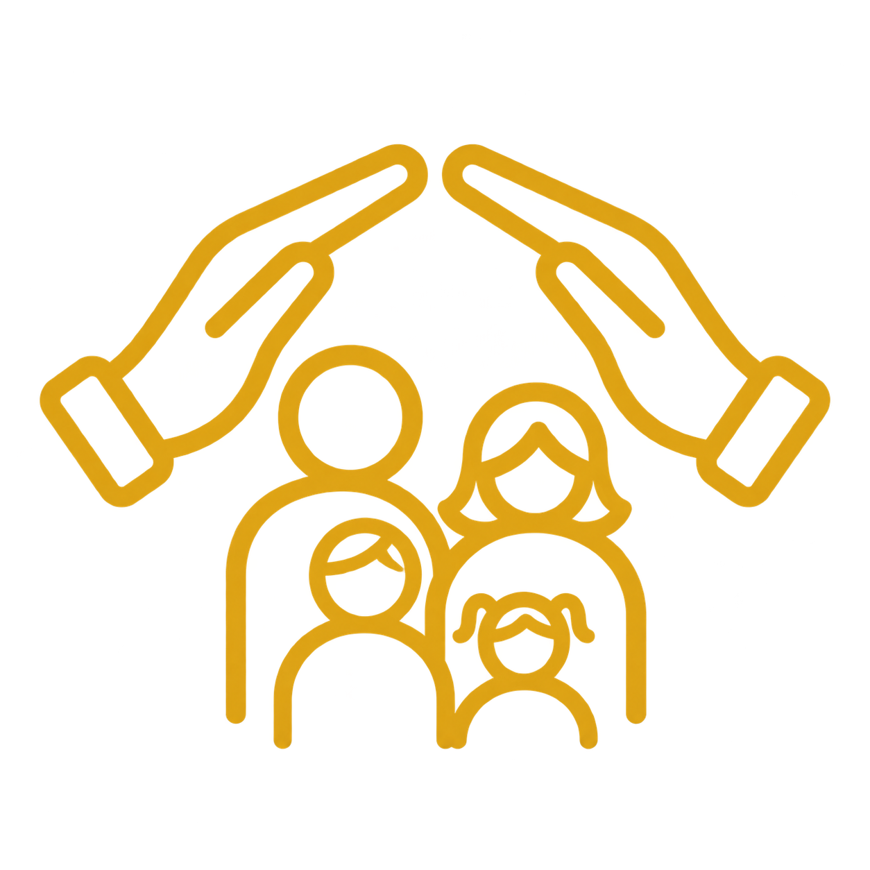 Protective hands over family icon