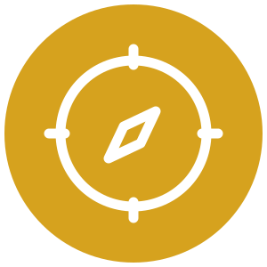 White compass navigation icon on yellow circle