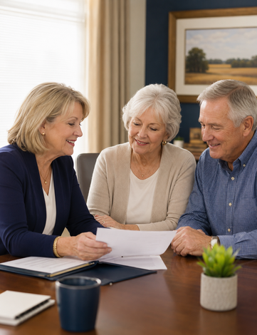 Financial advisor meeting with senior couple