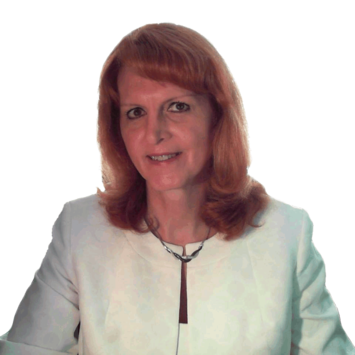 Smiling red-haired woman in white jacket