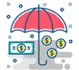 Umbrella protecting cash and coins